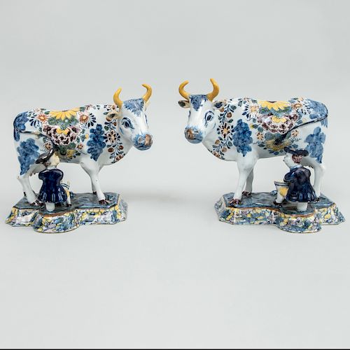 Pair of Dutch Polychrome Delft Milking Groups