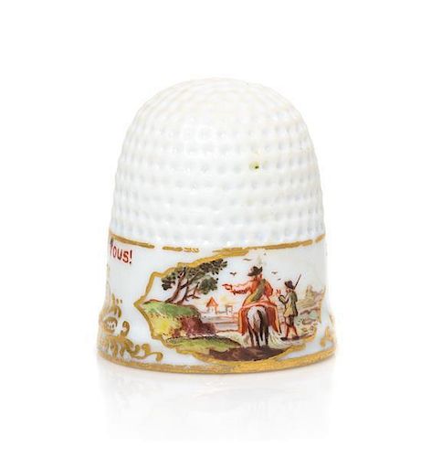 A Meissen Porcelain Thimble, Height 7/8 inch.