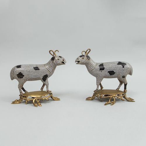 Pair of Chinese Gilt-Metal Mounted CloisonnÌ© Models of Rams