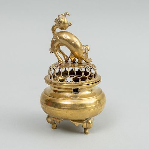 Chinese Brass Two-Handled Censer and Cover