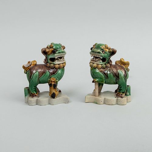 Small Pair of Chinese Famille Verte Porcelain Figures Buddhistic Lions