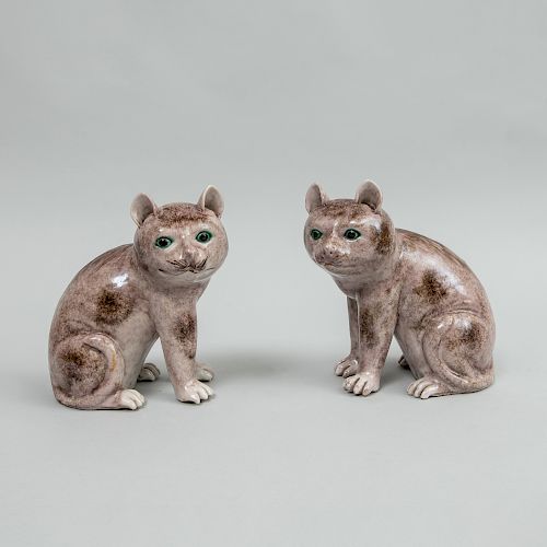 Pair of Chinese Export Porcelain Style Figures of Seated Cats