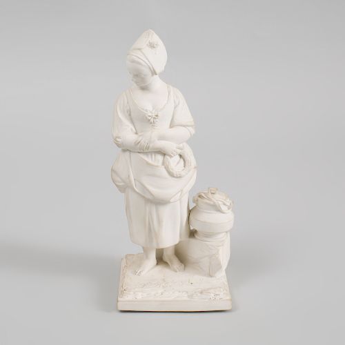 Luneville Biscuit Porcelain Figure of Girl, After a Model by Cyffle