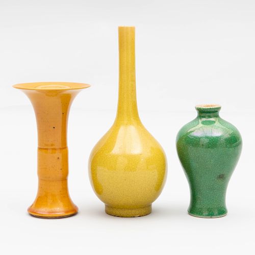 Three Small Chinese Monochrome Glazed Porcelain Vases