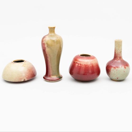 Four Chinese Small Copper Red Glazed Porcelain Vases