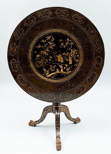 Chinese Export Black Lacquer and Parcel-Gilt Center Table