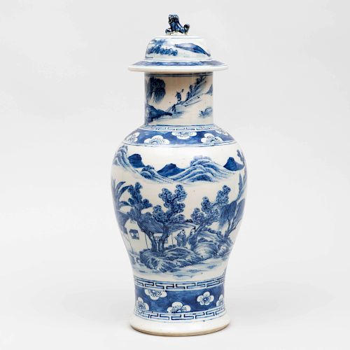 Chinese Blue and White Porcelain Baluster Jar and Cover