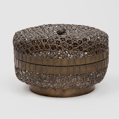 Japanese Bronze Reticulated Basket and Cover