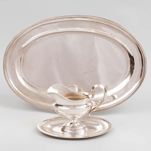 Hungarian Silver Sauce Boat on Stand and a Meat Platter