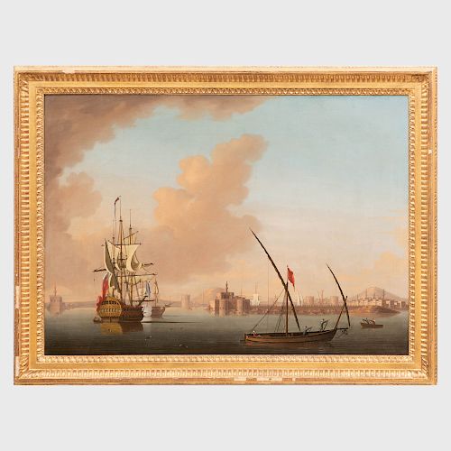 John Cook (active c. 1730-1750): A Royal Navy Two-Decker Entering the Harbor at Alexandria