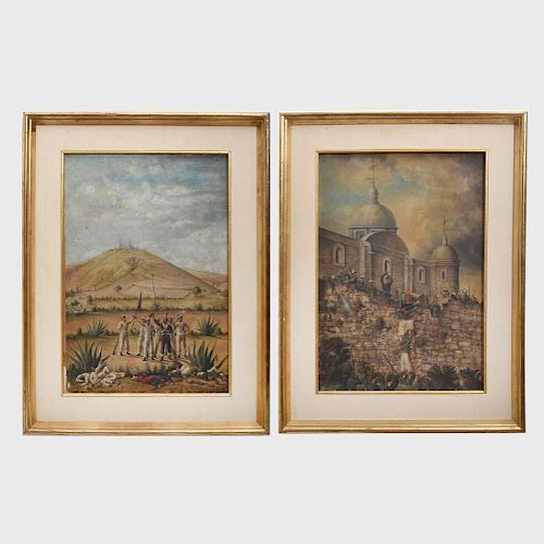 Patricio Ramos (active ca. 1862): Batalla de Puebla: A Pair of Paintings