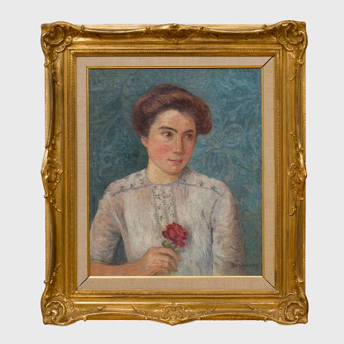 Attributed to Emile Dezaunay (1854-1948): Portrait à la rose