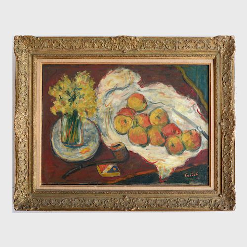 Moshe Castel (1909-1992): Still Life with Apples, Flowers and Pipe