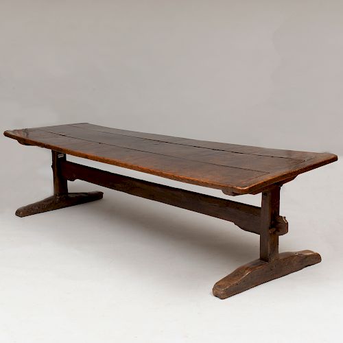 Continental Provincial Baroque Stained Oak Trestle Table 