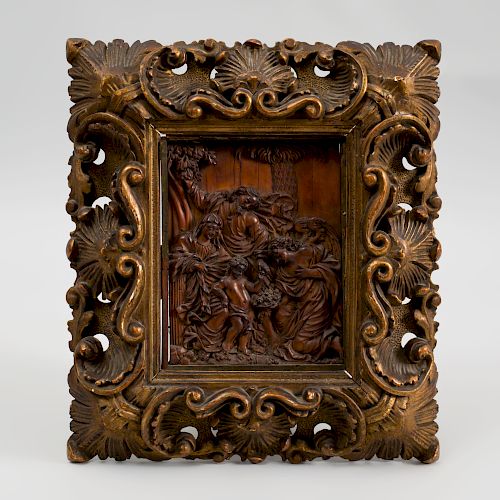 German Baroque Boxwood Carving of an Angel with the Holy Family