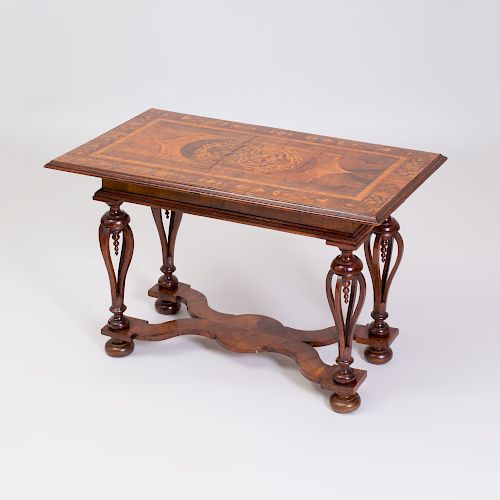 German Baroque Style Walnut and Fruitwood Marquetry Center Table