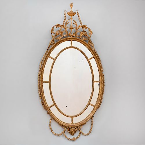Fine George III Giltwood and Gilt-Gesso Oval Mirror