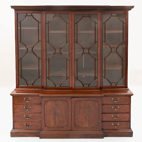 Fine George III Mahogany Breakfront Bookcase, in the Manner of the Workshop of Thomas Chippendale
