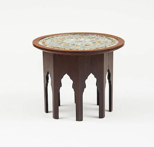 AMERICAN GLASS MOSAIC-TOP MOORISH STYLE TABLE, IN THE MANNER OF LOUIS COMFORT TIFFANY