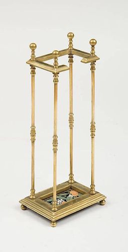 AESTHETIC MOVEMENT BRASS AND TILE UMBRELLA STAND