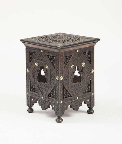 NORTH AFRICAN MOORISH HARDWOOD CARVED AND INLAID SIDE TABLE