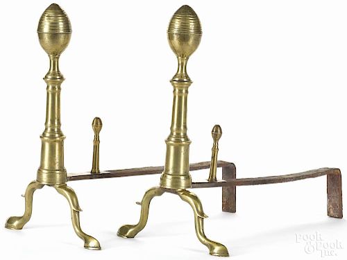 Pair of Federal brass lemon-top andirons, ca. 1810, probably Boston, 16 3/4'' h.