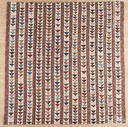 Pieced flying geese pattern quilt, late 19th c., 85'' x 85''.