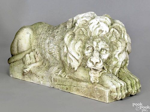 Recumbent marble lion, ca. 1900, in the style of Antonio Canova, 20'' h., 39'' l.