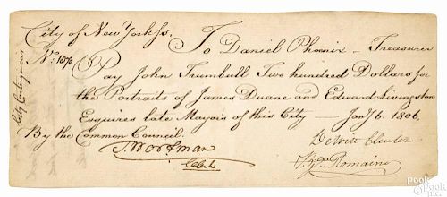 City of New York receipt, dated Jan. 6, 1806, inscribed To Daniel Phoenix - treasurer