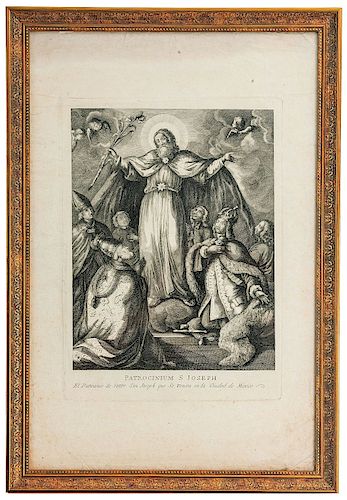 El Patrocinio de Señor San Joseph que se Venera en la Ciudad de México. Siglo XVIII.  Grabado,  37 x 26.5 cm. Enmarcado.