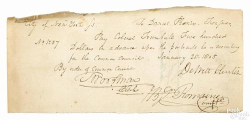 City of New York receipt, dated Jan. 20, 1805, inscribed To Daniel Phoenix - treasurer