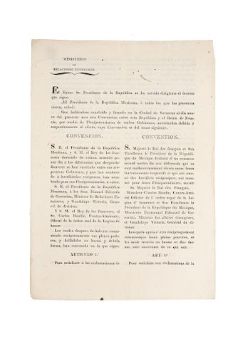 López de Santa - Anna, Antonio - Victoria, Guadalupe... Tratado de Paz con Francia tras la Guerra de los Pasteles. México, 1840.