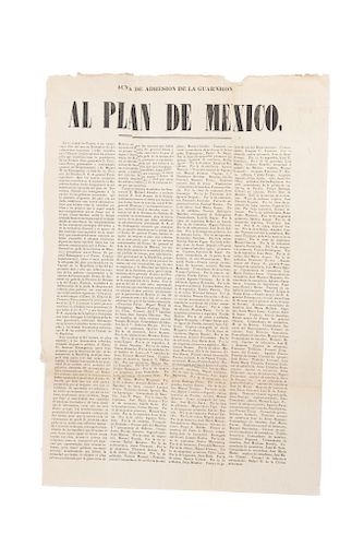 Acta de Adhesión de la Guarnición al Plan de México. Puebla, 25 de Diciembre de 1858. 1 h. 46 x 30 cm.