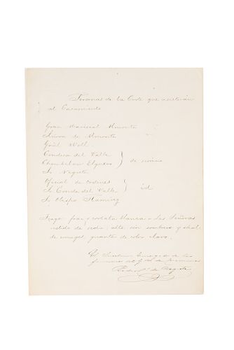Negrete, Pedro Celestino. Ceremonial para el Casamiento del Sr. Capitán Garcín con la Señorita de Montholon. México, 1864. Firma.