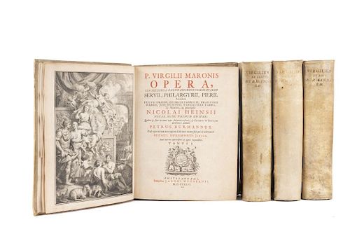 Virgilio (Publio Virgilio Marón). Opera, cum Integris & Emendatioribus Commentariis. Amstelaedami, 1746. Piezas: 4.