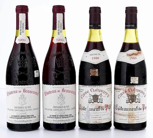 Four Vintage Bottles Châteauneuf-du-Pape