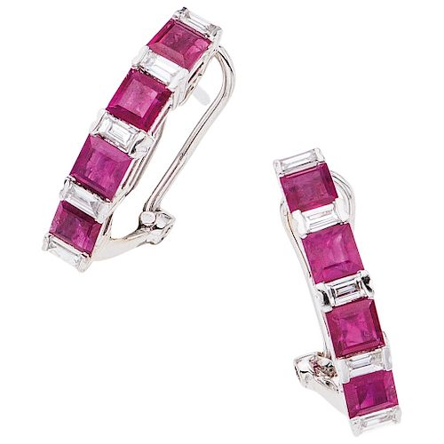 WLC ruby and diamond 18K white gold pair of earrings.