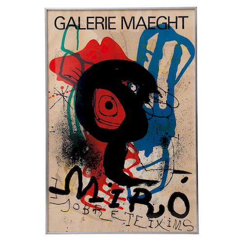 JOAN MIRÓ. Años 70. Sobreteixims. Poster de la exposición de la Galería Maeght, París 1973. Con marco de aluminio.