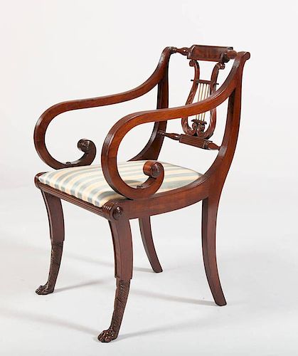 FEDERAL STYLE CARVED MAHOGANY ARMCHAIR, NEW YORK