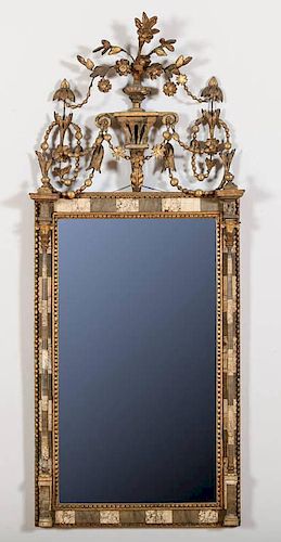 SPANISH NEOCLASSICAL INLAID MARBLE AND GILTWOOD MIRROR, BILBAO
