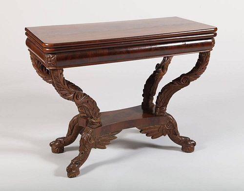 CLASSICAL CARVED MAHOGANY CARD TABLE, NEW YORK, ATTRIBUTED TO MICHAEL ALLISON (1773-1855)