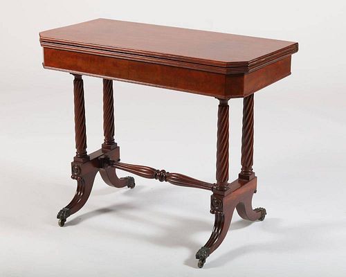 CLASSICAL CARVED MAHOGANY CARD TABLE, BOSTON