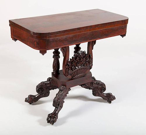 CLASSICAL CARVED MAHOGANY CARD TABLE, NEW YORK