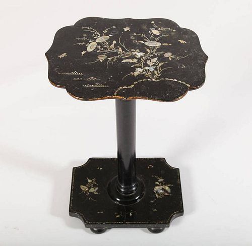 VICTORIAN BLACK LACQUER AND MOTHER-OF-PEARL SIDE TABLE