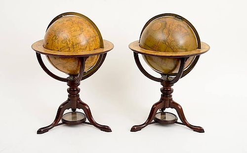 PAIR OF GEORGE III TERRESTRIAL AND CELESTIAL TABLE GLOBES