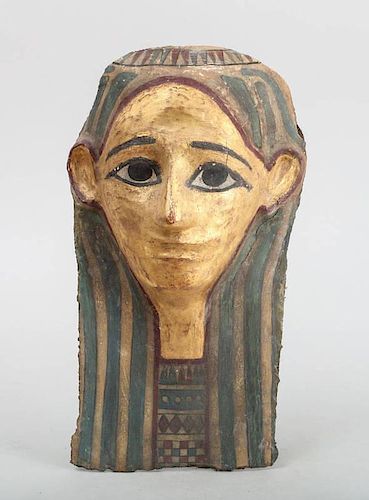 EGYPTIAN-TYPE PAINTED AND GILT MUMMY FUNERAL MASK