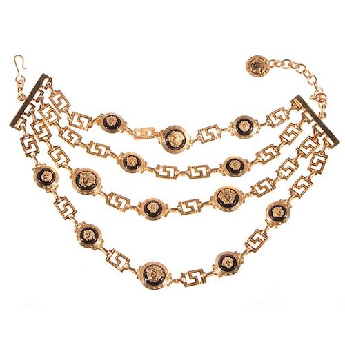Rare Gianni Versace Gold Tone Medusa 4-Row Necklace