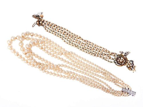 DeMario faux pearl & rhinestone double strand necklace