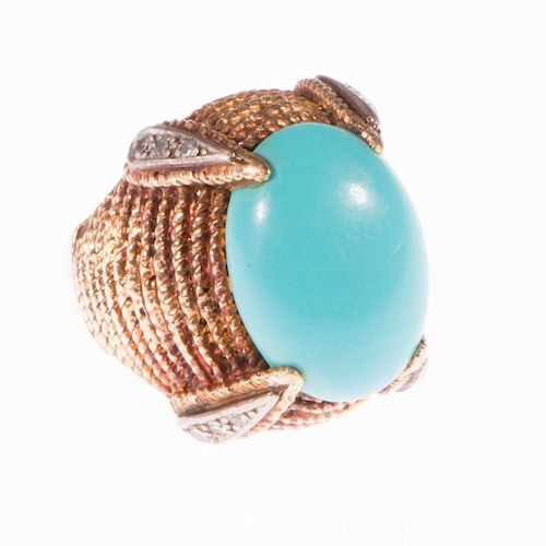 Turquoise, diamond and 14k gold ring