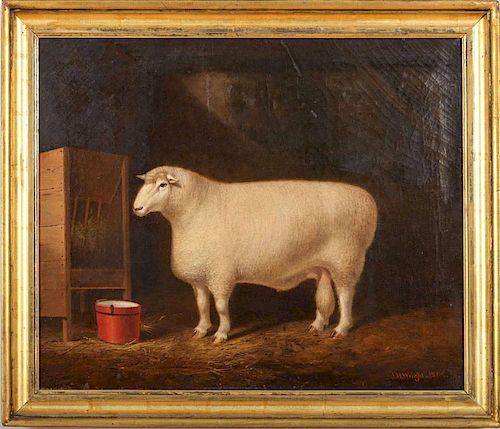ATTRIBUTED TO JAMES HENRY WRIGHT (1813-1883): SHEEP IN A STABLE
